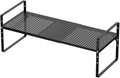 Expandable Cabinet Storage Shelf Organizer Rack, Heavy Duty Steel Metal Spice Rack Adjustable Height Home Office Pantry Shelf Space Riser for Counter Kitchen Organization -Black