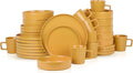 Stone Lain Cleo Modern Stoneware 32-Piece Dinnerware Set, Plates and Bowls Set, Pasta Bowls, Dish Set Service For 8, Yellow