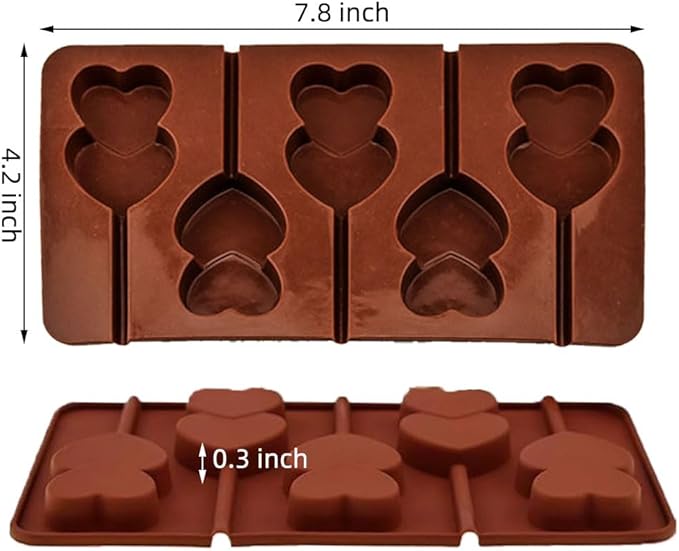 Heart Lollipop Molds, 5 Holes Silicone Lollipop Mold Heart Shaped Sucker Molds for Candy Chocolate Cake Pop Party Wedding Cake Decorations