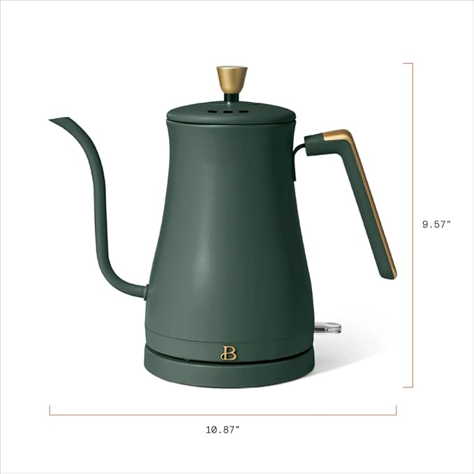 Beautiful 1L Electric Gooseneck Kettle, Precision Pour Spout, 1200W Fast Boil, Auto Shut-Off, Cordless, Stainless Steel, Tea & Coffee Maker with Ergonomic Handle, Thyme Green