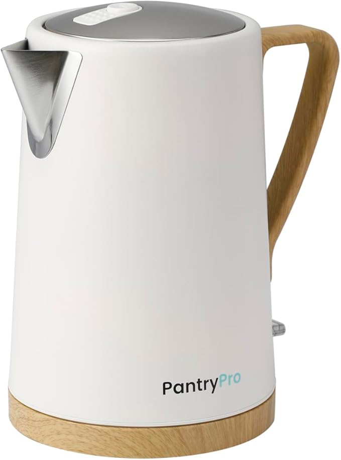 PantryPro 1.7L 1500W Rapid-Boil Electric Kettle - Stainless Steel Interior - Auto Shut-Off, Boil-Dry Protection, LED Indicator, Wide Opening - Cream White