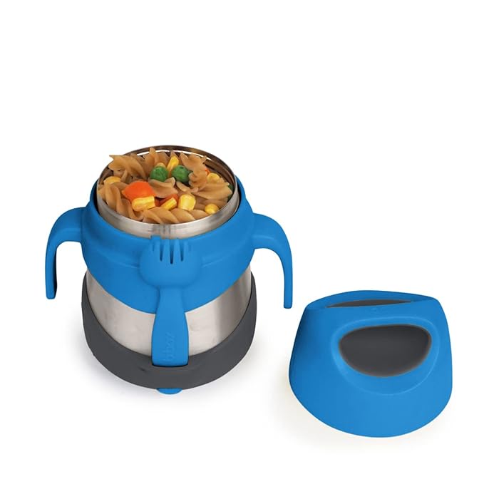 b.box Insulated Food Jar with Spork for Toddlers | Easy Open Container | Stainless Steel, 5hrs + of perfect temperatures | Dishwasher safe, BPA Free (Blue Slate, 11 oz)