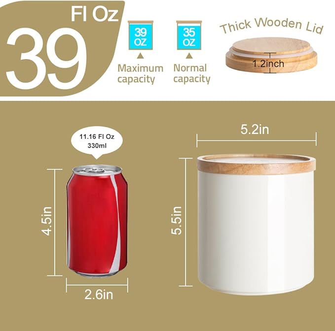 Sweejar Kitchen Canisters Ceramic Food Storage Jar, Stackable Containers with Airtight Seal Wooden Lid for Serving Coffee Bean, Flour, Tea, Spice and More - 39 Fl Oz (Jade)