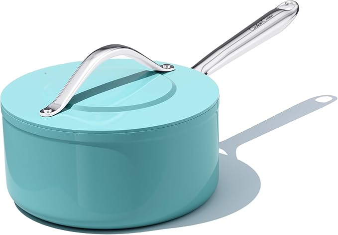 3.5QT Nonstick Ceramic Sauce Pan with Lid, Quick & Even Heat Distribution PFAS-Free Non Toxic Cooking Pot for Rice/Soup/Sauces, All Stovetops Compatible, Oven Safe 500°F, Caribbean Blue