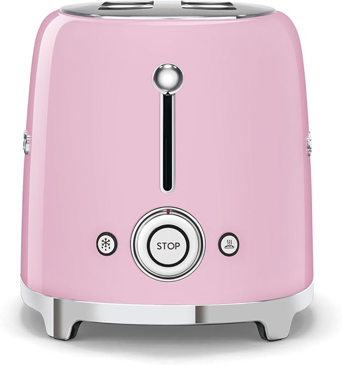 SMEG 2 Slice Toaster with 6 Presets and Defrost Function and Removable Crumb Tray TSF01PKUS, Pink