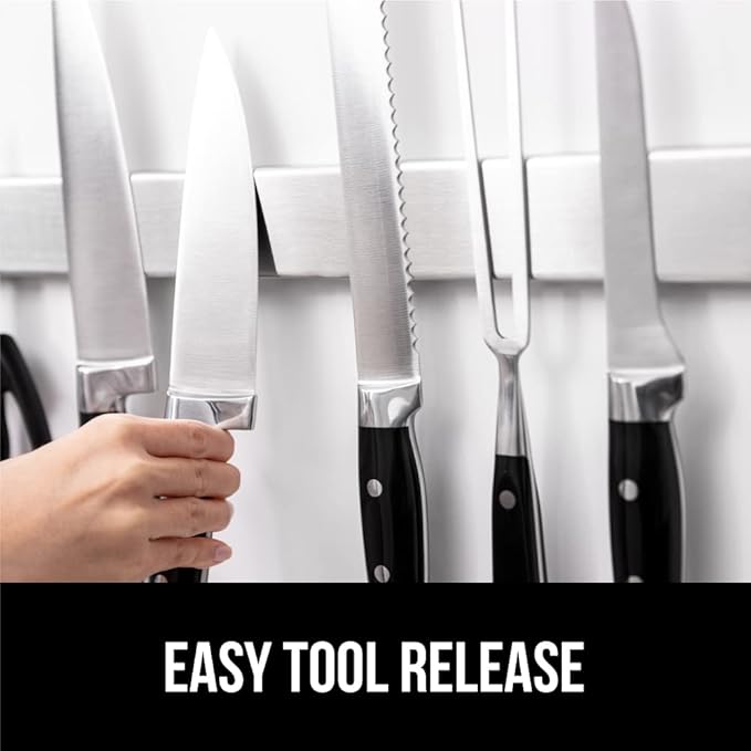 GORILLA GRIP Stainless Steel Magnetic Knife Holder for Wall, 14 Inch, Multi-Purpose Magnet Bar for Knives, Tools, Art Supplies, Heavy Duty Strip Holds Up to 6 lbs, Kitchen Organizer, Drilling Required