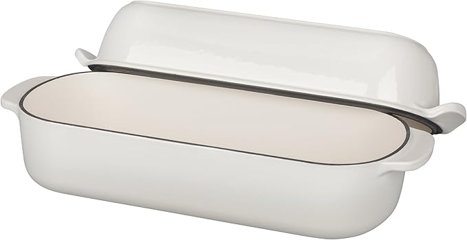 Enameled Cast Iron Loaf Pan with Lid, Dutch Oven Bread pan for Homemade Sourdough Bread Baking, 12.5x5.5 inch, 5qt, White