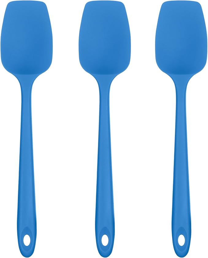 Heat Resistant Silicone Spoon Spatula: U-Taste 600ºF High Heat Flexible 11.38in Silicon Mixing Stirring Cooking Scraping Baking Bowl Scraper Seamless Spreader for Kitchen Nonstick Cookware (Lake Blue)