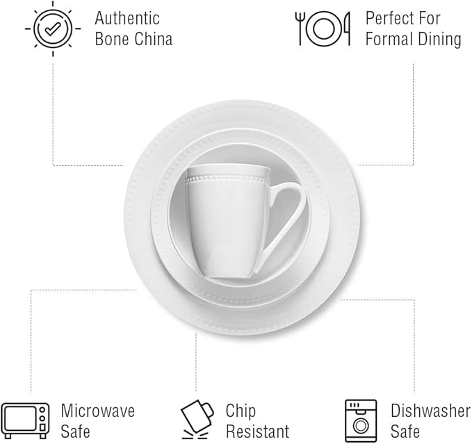 Stone lain Bone China Pinpoint Embossed 32 Piece Dinnerware Set, White