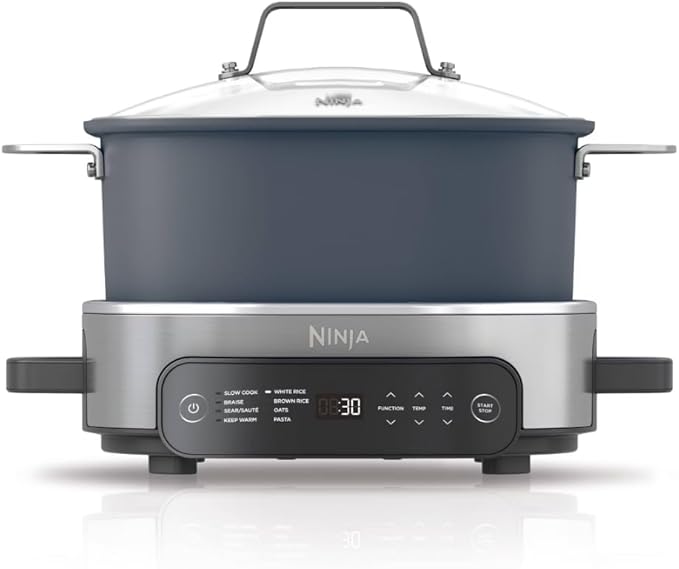 Ninja 10-in-1 Everyday Possible Cooker Pro 6.5-qt,Multi-Cooker,Slow Cooker, Slow Cook,Sear/Sauté,Braise,Keep Warm,White Rice,Brown Rice,Oats,Cooking Pot Midnight Blue, Base Gray/Stainlees Steel