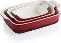Sweejar Baking Pans Set, Ceramic 9x13 Baking Dish with Handle, Rectangular Casserole Dishes for Oven, Bakeware Sets of 3, Durable Lasagna Pan Deep for Kitchen, Banquet, Wedding Gift(Gradient Red)