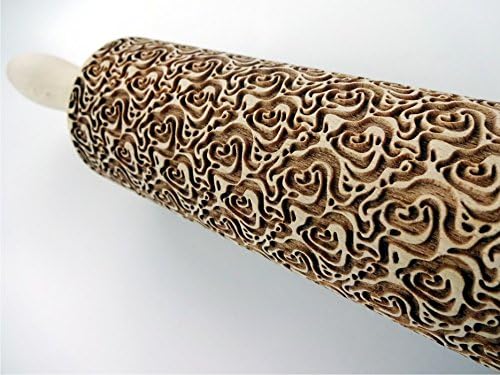 Rolling pin ROSES PETALS. Wooden embossing rolling pin with Oriental flowers. Embossed cookies. Pottery. Birthday gift. Gift for mother