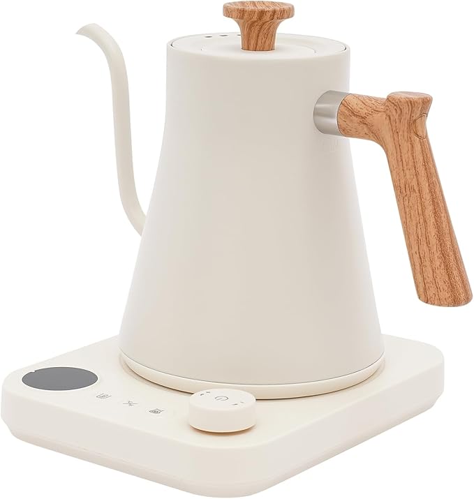 Gooseneck Electric Kettle, 0.24Gal Stainless Steel Electric Tea Kettle with Precision Temperature Control & LED Touchscreen, 1200W 90°Gooseneck Kettle for Tea Coffee (White)