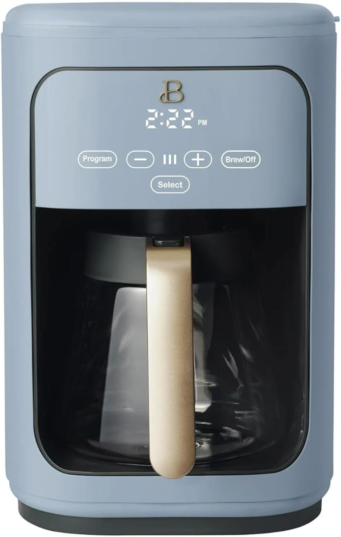 Beautiful 14 Cup Programmable Coffee Maker, Touch Display, 1200W, Brew Strength Control, Keep Warm, Pause & Serve, Glass Carafe, Reusable Filter, Auto Shut-Off, Matte Finish (Cornflower Blue)