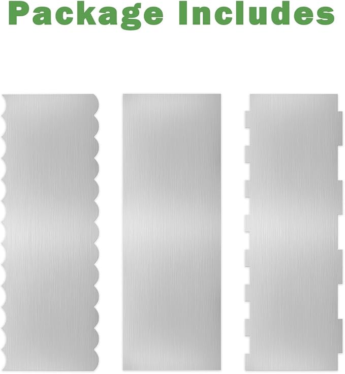 3PCS Stainless Steel Cake Scraper Set, Icing Scraper & Icing Smoother for Cake Decorating, Frosting Scraper Tools, Alisador de Pasteles for Buttercream & Baking