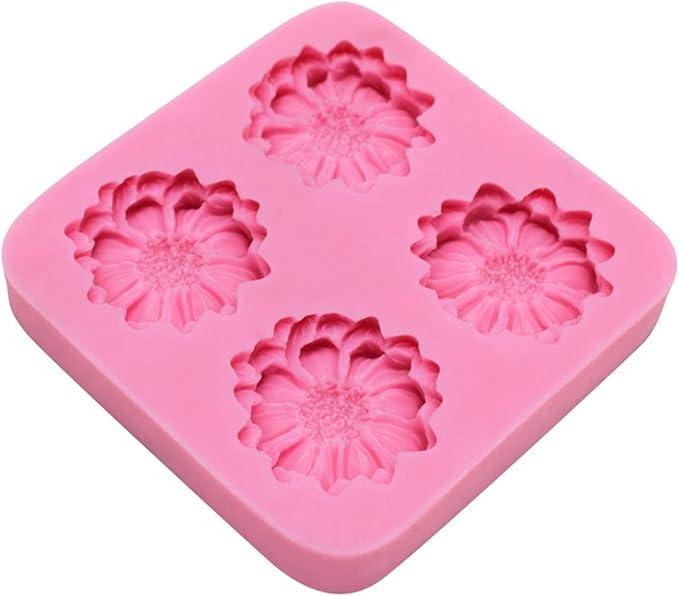 Chrysanthemum Daisy Flower Fondant Cake Silicone Mold, 4 Cavities Chocolate Candy Sugar Cupcake Cookies Mold Polymer Clay Resin Epoxy Mold Bakeware Pastry Tool