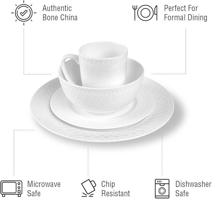 Stone Lain Alexandria 16-Piece Dinnerware Set Bone China, White