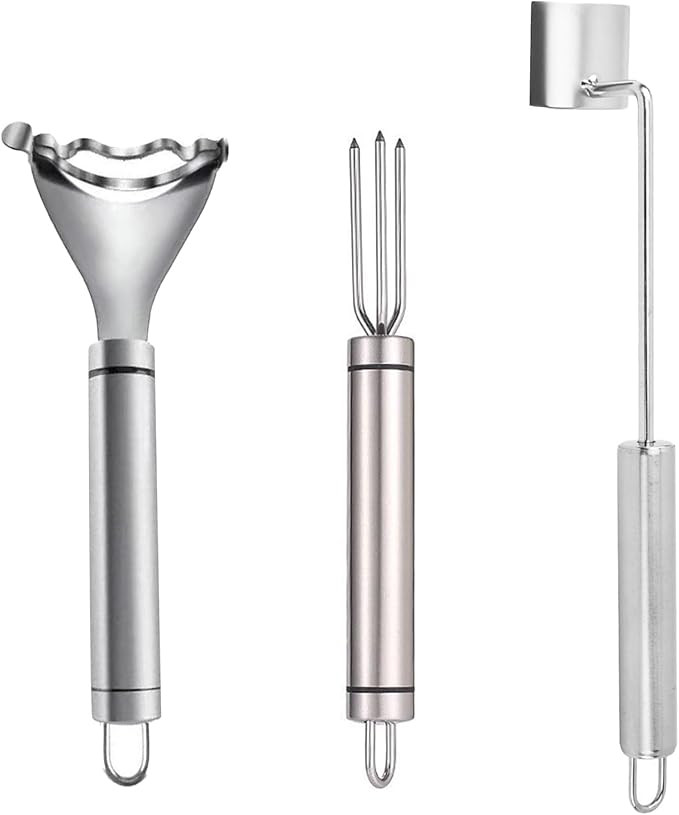 3 Pcs Corn Tool Set – Upgraded Corn Peeler for Corn on the Cob,Corn Holder, Corn Cob Stripper Tool,Multi-Use Corn Cob Stripper Tool for Home Kitchen, Outdoor Barbecues & Camping