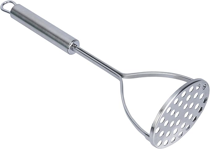 Restaurantware-German Standard Round-Faced Mashers With Ergonomic Handle, 6 Heavy-Duty Potato Mashers - Dishwashable, Durable, Stainless Steel Food Masher, For Avocado, Beans, Sweet Potatoes