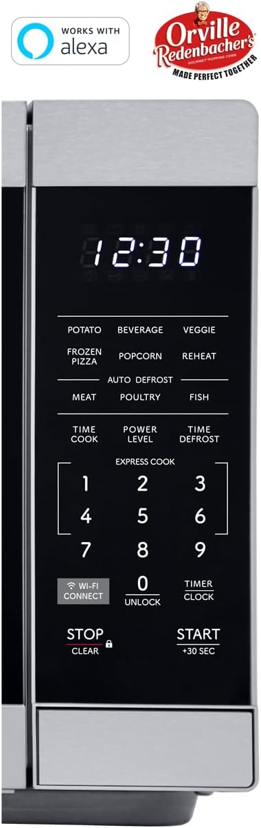 SHARP Countertop Microwave Oven Compatible with Alexa Orville Redenbacher's Certified with Removable 12.4" Carousel Turntable, 1000 Watt, 1.1 Cubic Feet, Stainless Steel