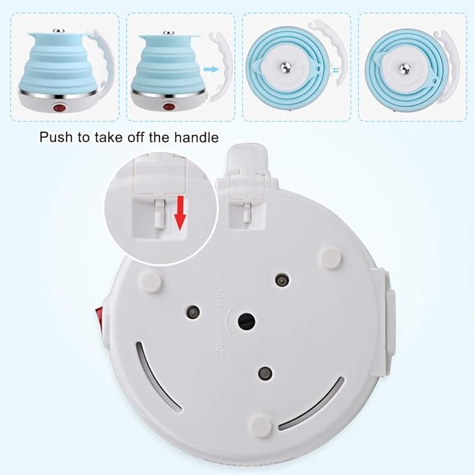 Upgrade Travel Kettle, ShineMe Food Grade Silicone Dual Voltage 110-220V Ultrathin Portable Electric Water Kettle with Cup, Universal Adaptor and Detachable Power Cord, 555ML (Blue)