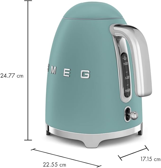 Smeg 50's Retro Style 7-Cup Electric Water Kettle with Automatic Shutoff, Removable Base, and Water Indicator (Jade)