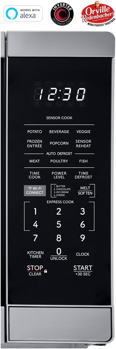 SHARP Countertop Microwave Oven Compatible with Alexa Orville Redenbacher's Certified with Removable 12.4" Carousel Turntable, 1000 Watt, 1.1 Cubic Feet, Stainless Steel