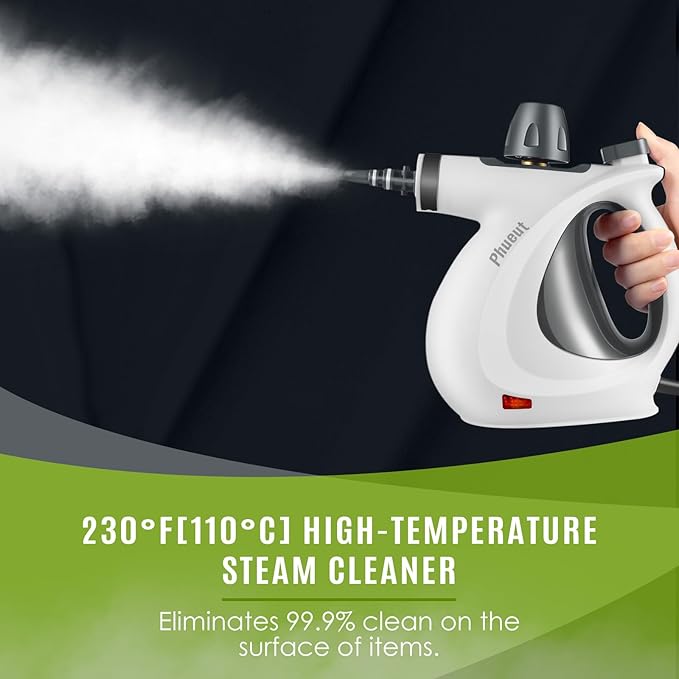 Pressurized Handheld Multi-Surface Natural Steam Cleaner with 12 pcs Accessories, Multi-Purpose Steamer for Home Use, Steamer for Cleaning Floor, Upholstery, Grout and Car (Grey)
