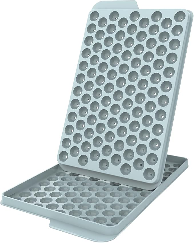 WIBIMEN Mini Ice Cube Trays, Small Tiny Round Pebble Crushed Nugget Ice Trays for Freezer with Lid - Chilling Drinks Coffee Juice(1 Pack/0.55In - Blue)