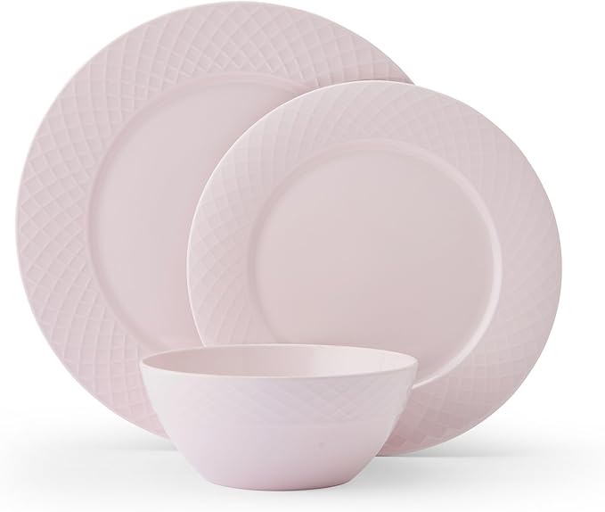 Miksa Trellis Pink Bone China Chip Resistant Lightweight 12 Piece Dinnerware Set, Service for 4