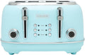 Haden Heritage 4 Slice Wide Slot Stainless Steel Toaster with Adjustable Browning Control & Non-Slip Feet, Turquoise & Chrome