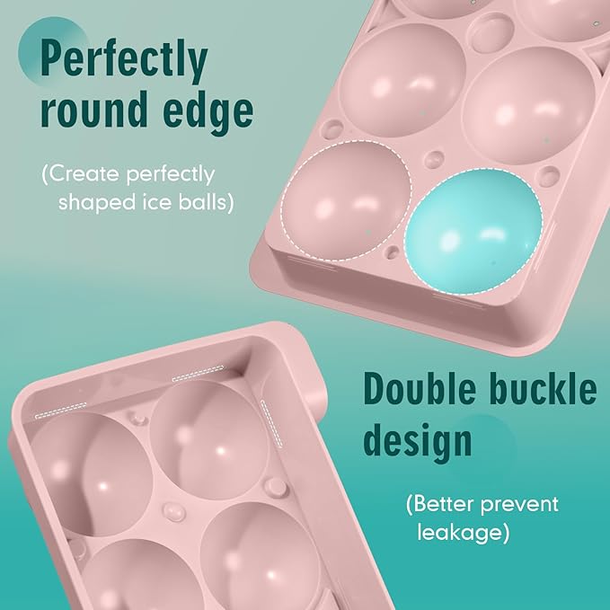 WIBIMEN Large Ice Cube Molds, Big Round Whiskey Ice Cube Trays for Freezer, Easy to Fill & Release, Whiskey Bourbon Cocktail(2.5In*8 Balls- Pink/2 Pack)