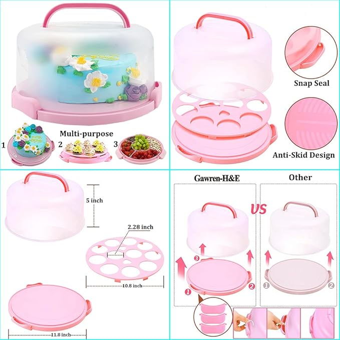 Gawren-H&E Cake Decorating Supplies Kit, 678 PCS Cake Decorating Kit & Cake Baking Suppplies set with Cake Carrier,3 Springform Pans Set,Piping Bags and Tips Set,Chocolate Molds,Cake Stand for Baking