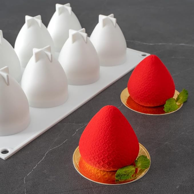 Restaurantware-Pastry Tek 8 Cavities Strawberry Silicone Molds, 10 Oven-Ready Strawberry Molds - Flexible, Freezable, White Silicone Fruit Silicone Molds, Easy Release, For Baking