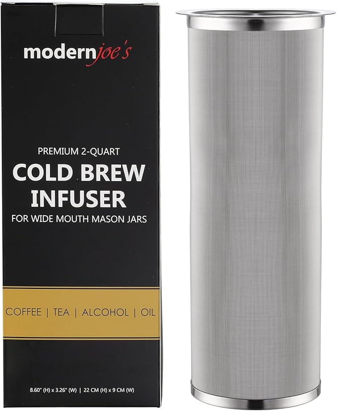 MODERNJOE'S Premium Infuser Cold Brew Coffee Maker for 2 Quart Wide Mouth Mason Jars. Cold Brew Coffee Filter. Perfect for Ice Coffee and Tea. 50 Micron EXTRA Fine Mesh 304 Stainless Steel