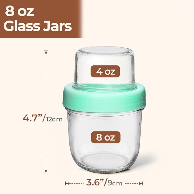 ComSaf Overnight Oats Containers with Lids (8oz+4oz, 2Pcs), Glass Yogurt Parfait Cups for Cereal Nut Fruit, Dual-Layer Chia Pudding Jars Reusable, Small Mason Jars for Salad, Meal Prep, Snack, Oatmeal