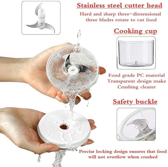 250ML Electric Garlic Chopper, Mini Portable Veggie Choppers, Garlic Grinder Masher Onion Chopper, Blender to Vegetable, Wireless Food Processor for Ginger, Chili, Fruit, Meat, etc