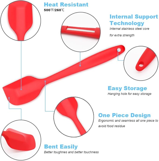 Silicone Spatula 4-piece Set, Heat-Resistant Non-stick Rubber Spatulas with Stainless Steel Core, Blue