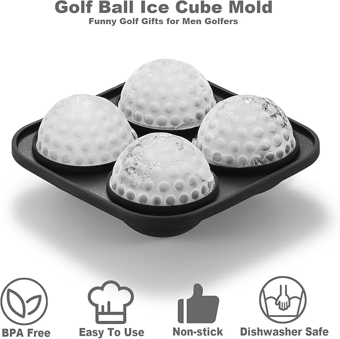 Novelty Golf Gifts Ball Ice Maker Mold, 2.2" Large Sphere Round Ice Cube Mold for Cocktails, Whiskey, Bourbon Chilling, 4 Hole Fun Shapes Big Silicone Circle Ice Cube Trays