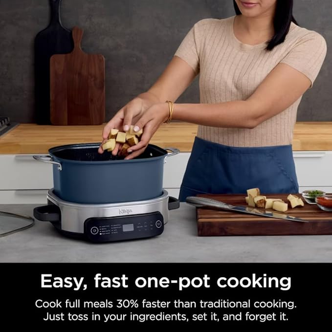 Ninja 10-in-1 Everyday Possible Cooker Pro 6.5-qt,Multi-Cooker,Slow Cooker, Slow Cook,Sear/Sauté,Braise,Keep Warm,White Rice,Brown Rice,Oats,Cooking Pot Midnight Blue, Base Gray/Stainlees Steel