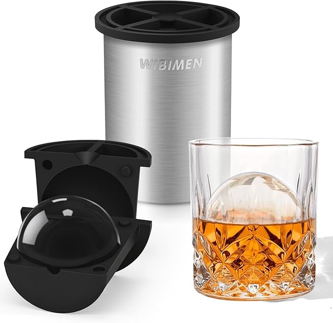 Clear Ice Cube Maker - 2.5" Ball - Stainless Steel Clear Ice Maker - Compact Design - for Old Fashioned Whiskey Gifts, Cocktail, Bourbon