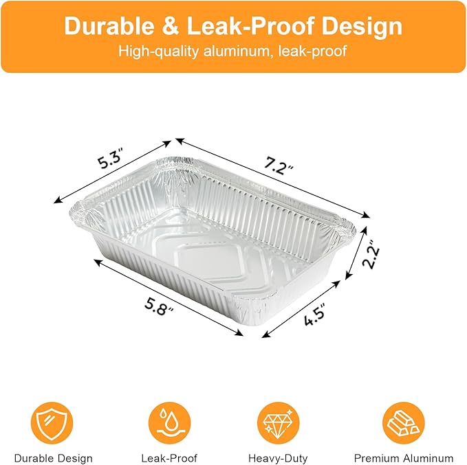 Notwoe® 100pc Disposable Aluminum Pans With Lids, 7x5(100pc) Combo Set, Disposable Baking and Cake Pan. (100 Pack w/Lids)