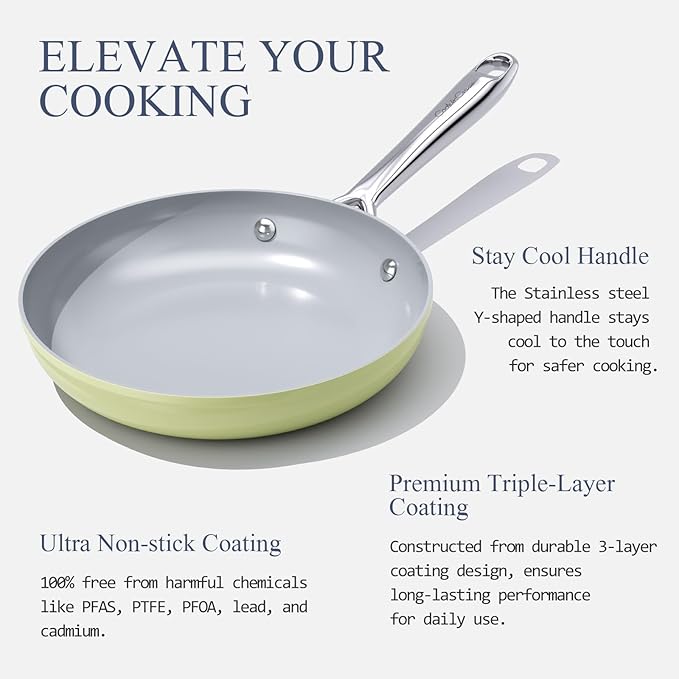 Nonstick Ceramic Frying Pan 10" Non Toxic Cooking Skillet for Eggs Pancakes & Stir Fry Even Heat Distribution PTFE/PFOA/PFAS Free Oven Safe Up to 500°F All Cooktops Compatible, Olive Green