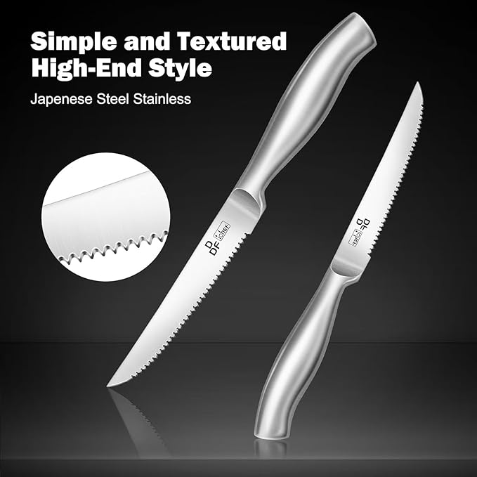 DDF iohEF Steak Knife Set, 6 Piece Steak Knife, High Carbon Japanese Stainless Steel Serrated Steak Knives