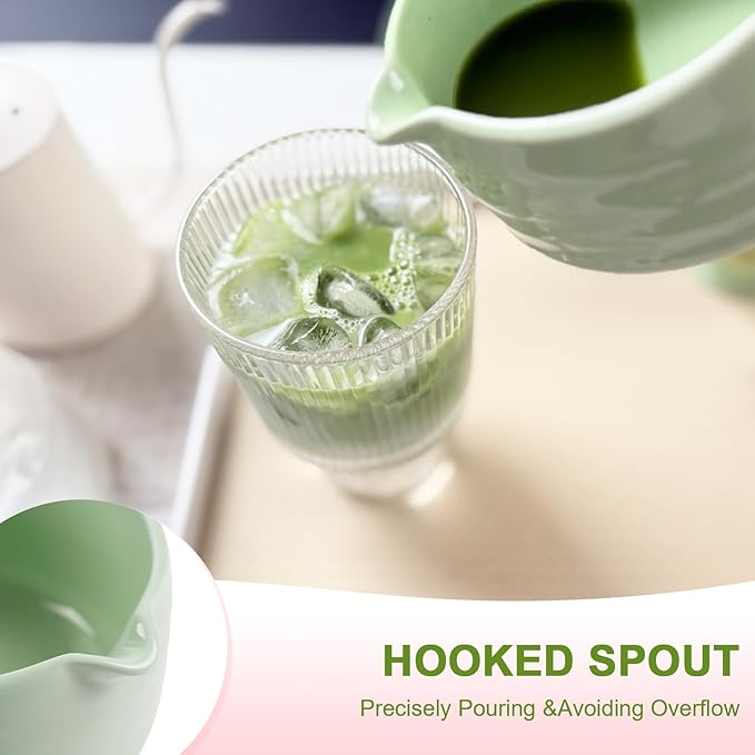 Matcha Set–7-Piece Set Including Matcha Bowl with Spout, Whisk, Chasen Holder, Sifter, Bamboo Scoop,Scoop Stand,wood spoon(Daisy Green)–Perfect for Matcha Lovers&Tea Ceremonies