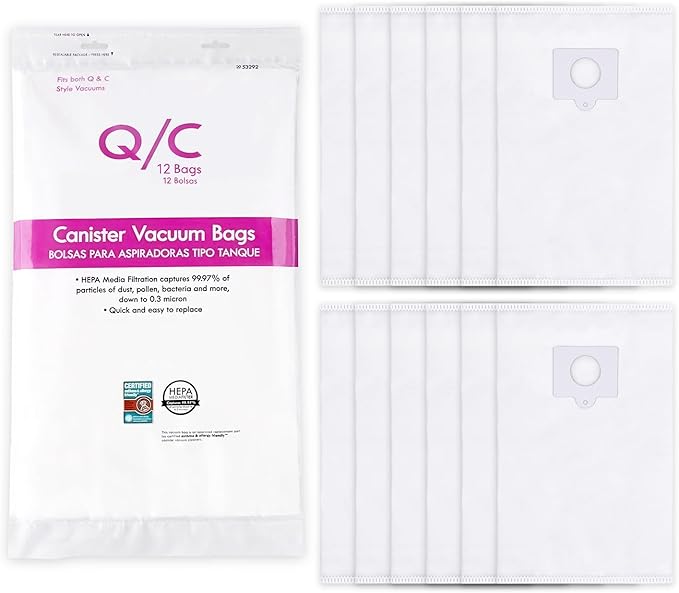 12 Pack 53292 Type Q/C Canister Vacuum Cleaner Bags Compatible with Kenmore 200/400/600/800 Series Vacuum Bags, Fit for Models 81214/81414/81714,/21814, BC2005/BC3005/81615/BC7005 (white)