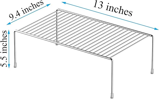 Kitchen Cabinet Shelf Organizer Set of 6, Medium (13 x 9.4 inch) Metal Wire Pantry Storage Shelves, Dish Plate Racks for Cabinets, Freezer, Counter, Cupboard Organizers and Storage, Chrome