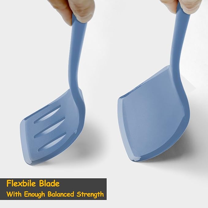 Silicone Spatula Set, 600°F Heat Resistant Silicone Spatula Turner Flipper for Cooking, Non Stick and Non Scratch Kitchen Utensils for Eggs & Pancakes, 4 Pack,Starry Blue