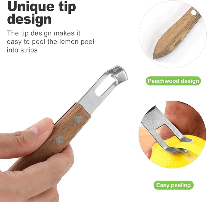 1Pc Lemon Zester and Channel Knife, Walnut Wood and Stainless Steel Bar Tool for Bartenders, Versatile Tool and Peeler for Cocktails