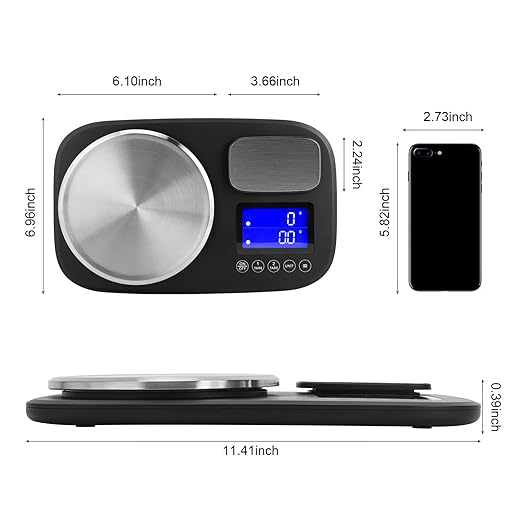 Dual Platform Digital Kitchen and Food Scale, Precise Capacity of 2.2lbs and 10Kg(Min 0.1oz/1oz), Stainless Steel, 6/7 Units, Tare Function, Auto-off, Perfect for Baking Cooking Food Weighing